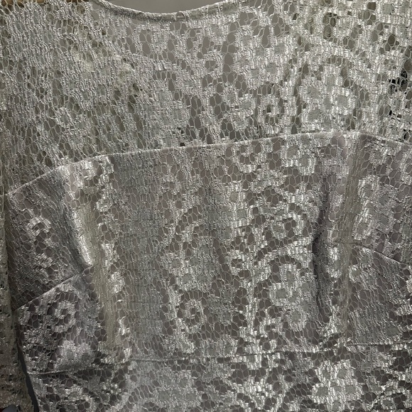 Kay Unger 3/4 sleeve lace dress in silver and white - Picture 4 of 4